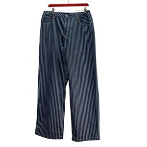 Flamingals Pinstripe Denim Pants Womens XL 32x30 Blue Wide Leg Lightweight Y2K